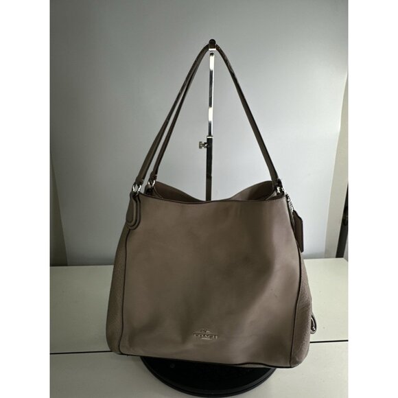Coach Beige Pebbled Leather 3 Compartment Shoulder Bag Purse - Picture 1 of 14